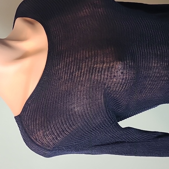 Loft Sweater Open knit ribbed boat neck XS Navy Beachy Linen Blend - Picture 3 of 7